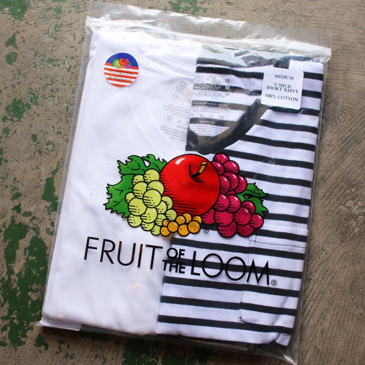 FRUIT OF THE LOOM フルーツオブザルーム 2-Pack Pocket V Neck Tee 2パックポケットVネックTシャツ  ブラックボーダー&ホワイト