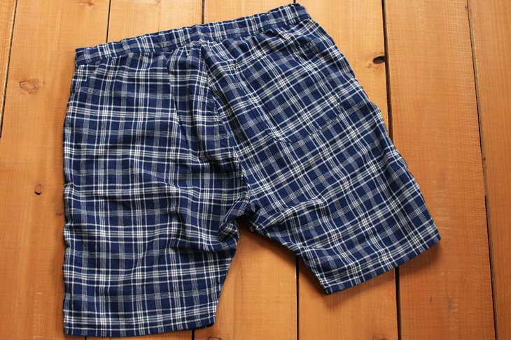 WORKERS K&T H ワーカーズ EZ Shorts, Cotton Linen Indigo Check 