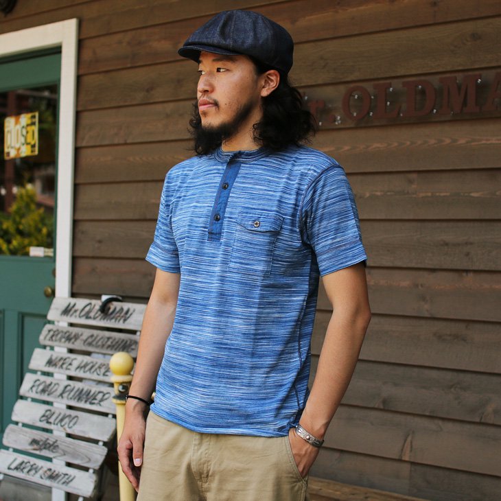 シュガーケーン SUGAR CANE フィクションロマンス FICTION ROMANCE SC77620 INDIGO BORDER HENLEY  NECK T インディゴボーダーヘンリーネックT