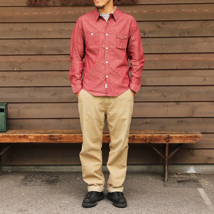 TROPHY CLOTHING トロフィークロージング MACHINE AGE CHAMBRAY SHIRTS マシンエイジシャンブレーシャツ レッド