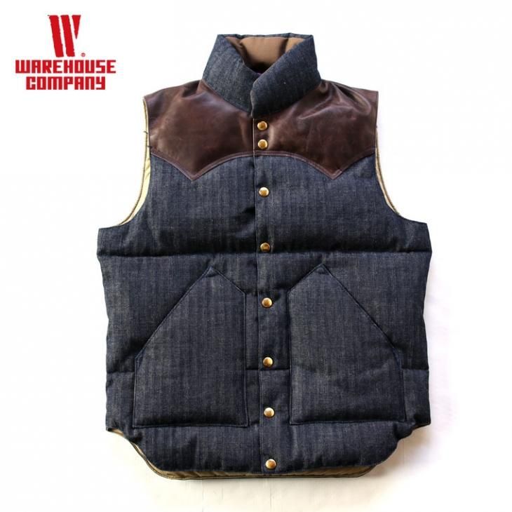 WAREHOUSE ウエアハウス ROCKY MOUNTAIN FEATHERBED ロッキーマウンテン INDIGO HBT DOWN VEST  インディゴヘリンボーンツイルダウンベスト