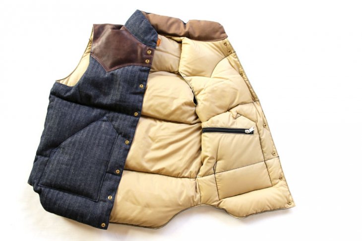 WAREHOUSE ウエアハウス ROCKY MOUNTAIN FEATHERBED ロッキーマウンテン INDIGO HBT DOWN VEST  インディゴヘリンボーンツイルダウンベスト