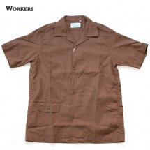  WORKERS K&T H ץ󥫥顼 åȥͥ ֥饦 Open Collar Shirt, Cotton Linen Cloth, Brown