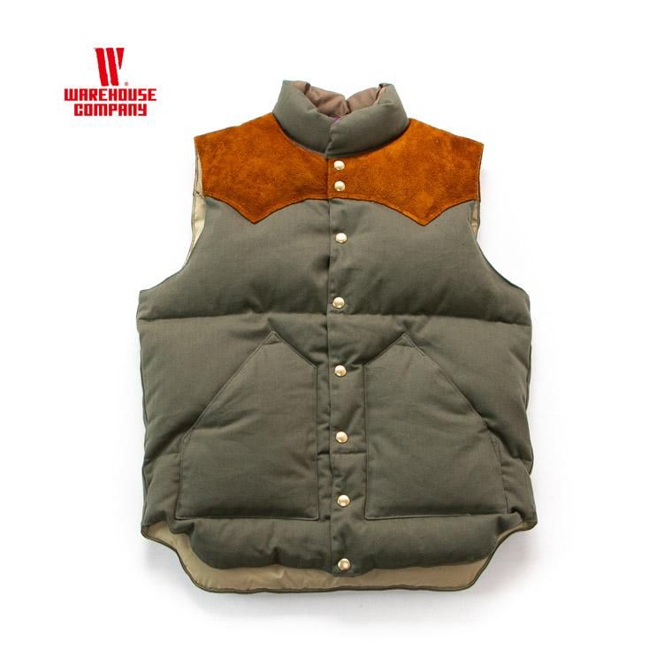 ウエアハウス WAREHOUSE ロッキーマウンテンフェザーベッド ROCKY MOUNTAIN FEATHERBED ヘリンボーン×スエード  ダウンベスト