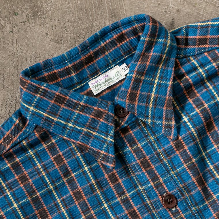 ウエアハウス WAREHOUSE Lot 3022 フランネルシャツ チンストラップ FLANNEL SHIRTS CHIN STRAP ブルー