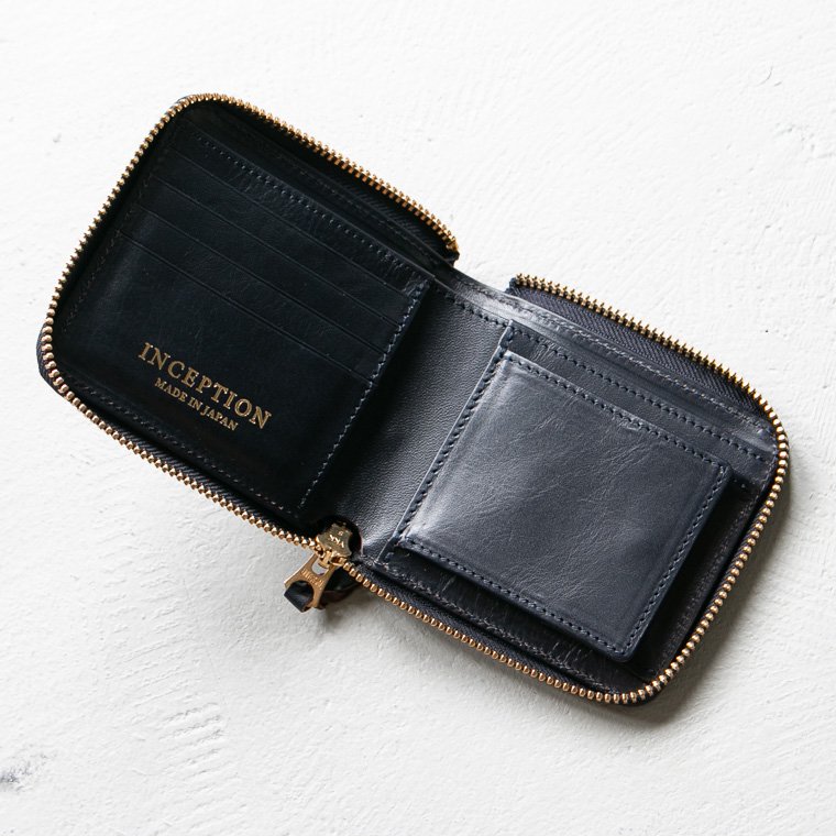 INCEPTION インセプション ホースハイドラウンドジッパーショートウォレット ROUND ZIPPER LONG WALLET ネイビー