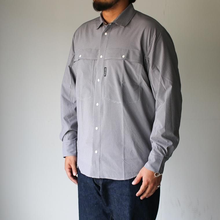 リッジマウンテンギア RIDGE MOUNTAIN GEAR ビッグポケットロングスリーブシャツ Big Pocket Long Sleeve  Shirt ホワイト×ブラックチェック