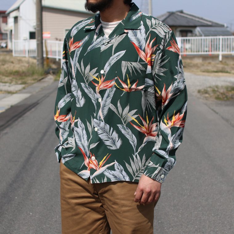 TROPHY CLOTHING ハワイアンシャツ グリーン　Lサイズ