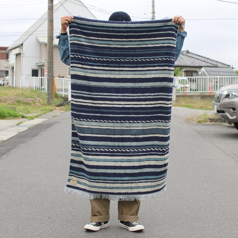 バッシュ Basshu コットンパイルブランケット Cotton Pile Blanket ボーダー M ネイビー