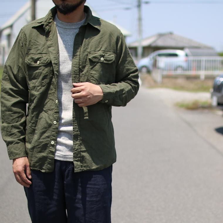 カムコ Camco リネンコットンワークシャツ Linen Cotton Work Shirt オリーブ