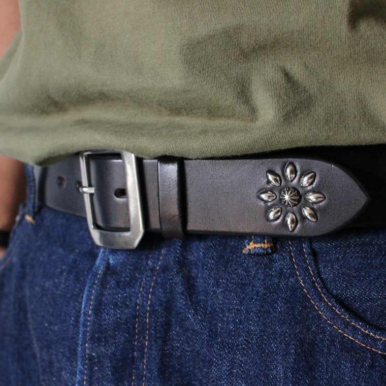 Mr.OLDMAN×INCEPTION ミスターオールドマン×インセプション ベルト SADDLE LEATHER SHELL STUDS BELT  ブラック