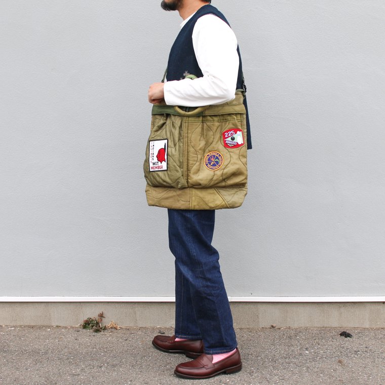 MADE IN OCCUPIED JAPAN from OKINAWA ヘルメットバッグ HELMET BAG US QUILT LINER With  OLD WAPPEN