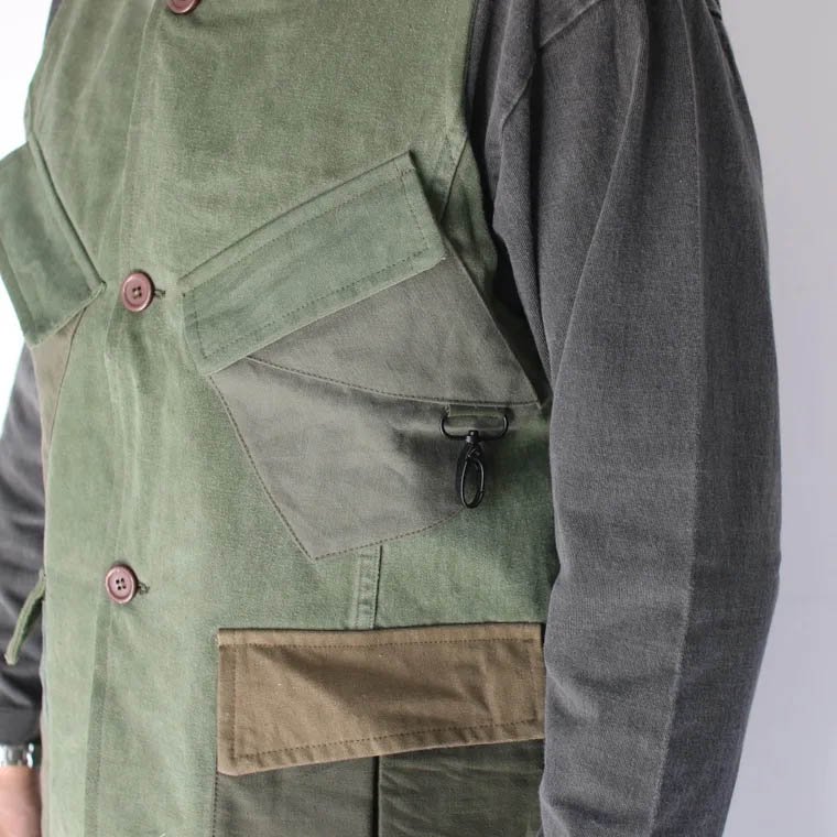 Re:VECTOR リベクトル Military Patchwork Working Vest / Vintage OD Fabric Cタイプ