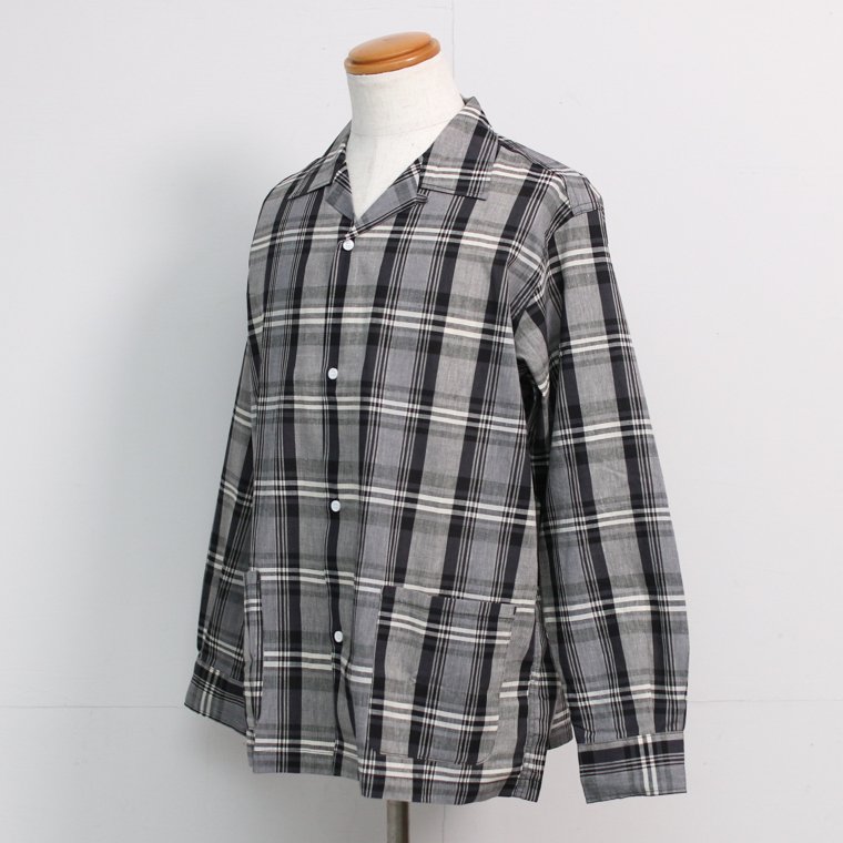 ワーカーズ WORKERS K&T H オープンカラーシャツ Open Collar Shirt, Grey Madras