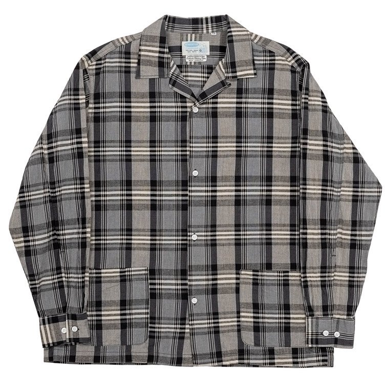 ワーカーズ WORKERS K&T H オープンカラーシャツ Open Collar Shirt, Grey Madras