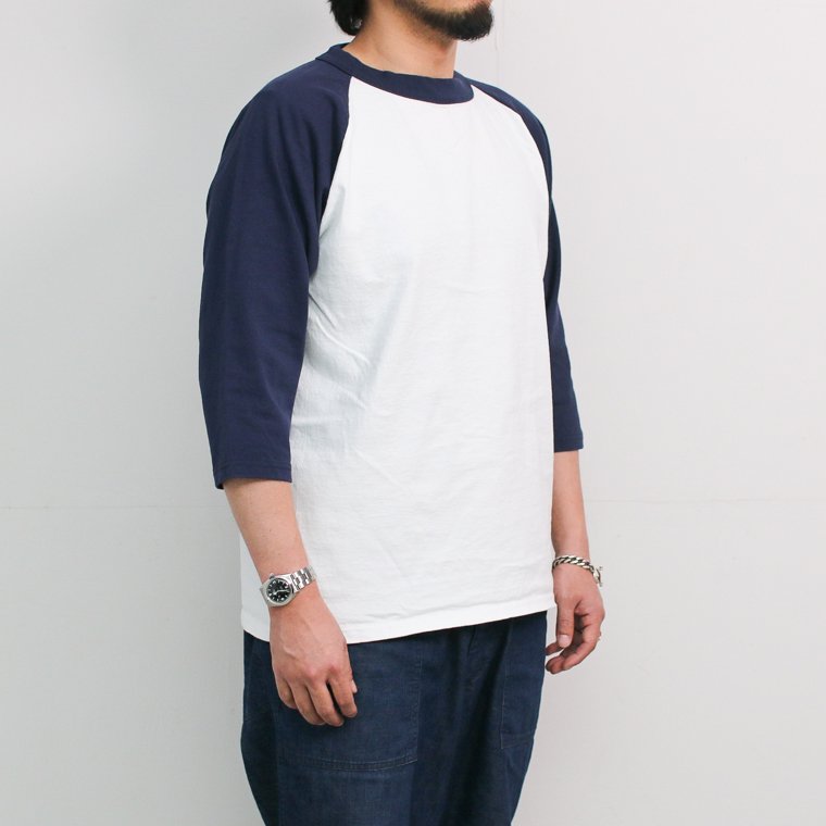 GOODWEAR グッドウェア 3/4 RAGLAN TEE 七分袖ラグランTシャツ 7.2オンス アメリカ製 ホワイト×ネイビー