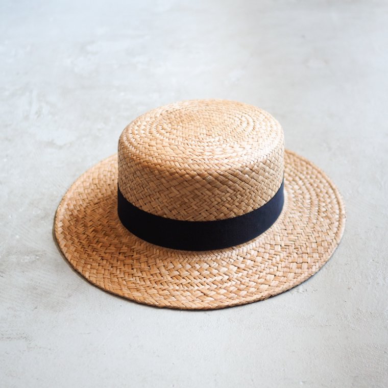 ハイアー HIGHER 黄草 カンカン帽 YELLOW STRAW BOATER ブラック