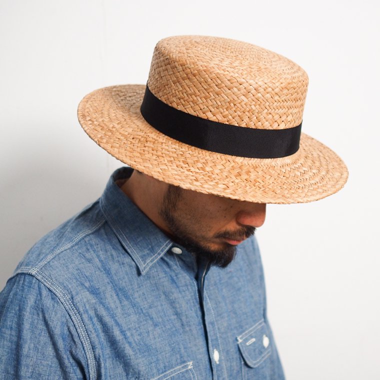 ハイアー HIGHER 黄草 カンカン帽 YELLOW STRAW BOATER ブラック