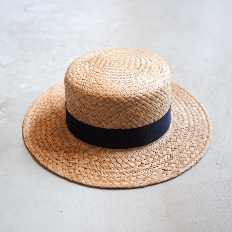 ハイアー HIGHER 黄草 カンカン帽 YELLOW STRAW BOATER ブラック