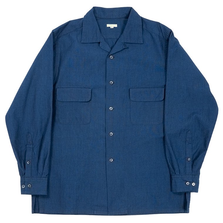 ワーカーズ WORKERS K&T H オープンカラーシャツ Open Collar Shirt, Indigo Beta Chambray