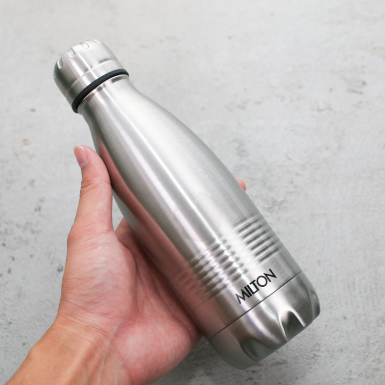 THERMO BOTTLE シルバー 水筒　350ml □「THERMO BOTTLE 350ml」ステンレス素材に銘木をプラスした