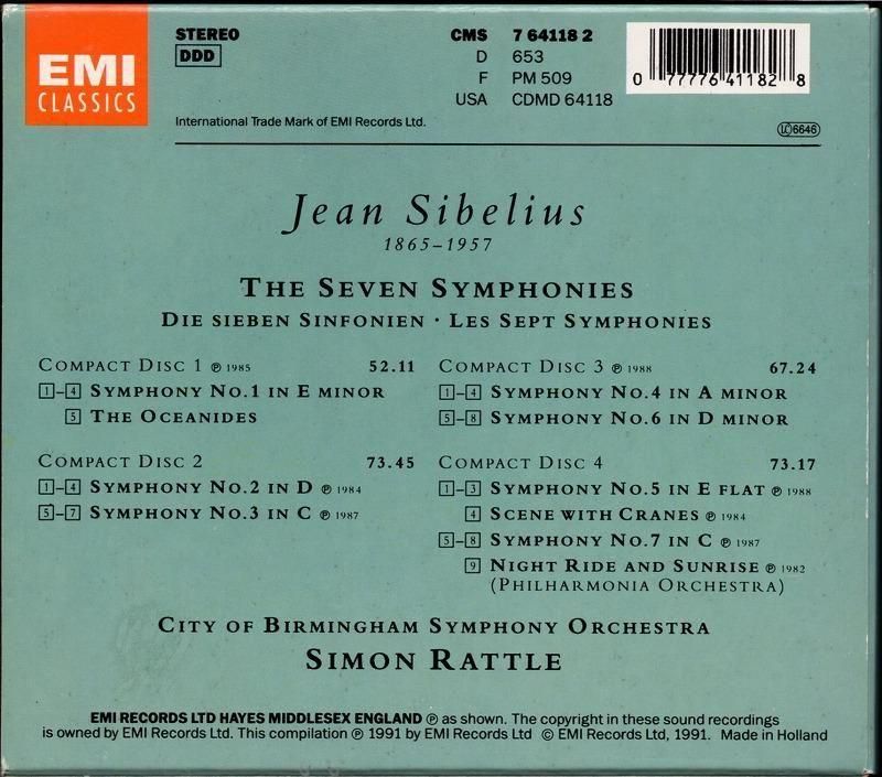 サブ画像1:▽シベリウス:交響曲全集 他 ラトル=CBSO, PO (CMS764118・4CD)ジャケット写真 サブ画像1:▽シベリウス:交響曲全集 他 ラトル=CBSO, PO (CMS764118・4CD)ジャケット写真