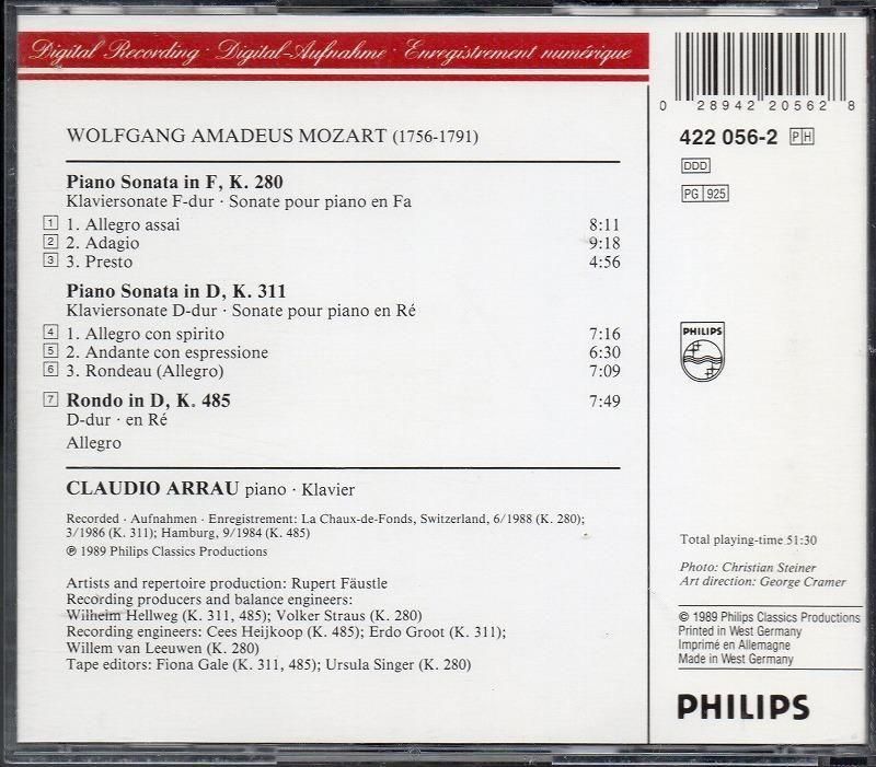 サブ画像1:モーツァルト:ピアノ・ソナタ K.280,311,ロンドK485 アラウ(p) (PHILIPS)ジャケット写真 サブ画像1:モーツァルト:ピアノ・ソナタ K.280,311,ロンドK485 アラウ(p) (PHILIPS)ジャケット写真