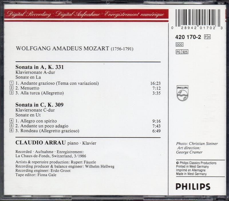 サブ画像1:モーツァルト:ピアノ・ソナタ K309,311 アラウ(p) (PHILIPS)ジャケット写真 サブ画像1:モーツァルト:ピアノ・ソナタ K309,311 アラウ(p) (PHILIPS)ジャケット写真