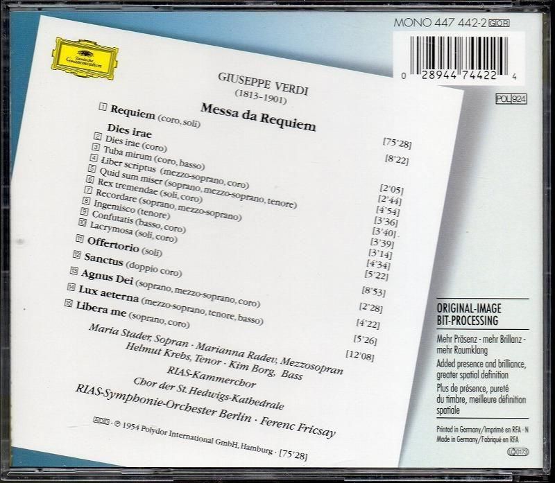サブ画像1:ヴェルディ:レクイエム フリッチャイ=RIASso,シュターダー(S) 他 (DG)ジャケット写真 サブ画像1:ヴェルディ:レクイエム フリッチャイ=RIASso,シュターダー(S) 他 (DG)ジャケット写真