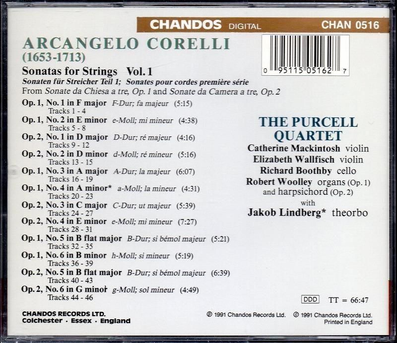 サブ画像1:コレッリ:トリオ・ソナタ集 Op.1, 2 より 12曲 パーセルQ (CHAN0516)ジャケット写真 サブ画像1:コレッリ:トリオ・ソナタ集 Op.1, 2 より 12曲 パーセルQ (CHAN0516)ジャケット写真