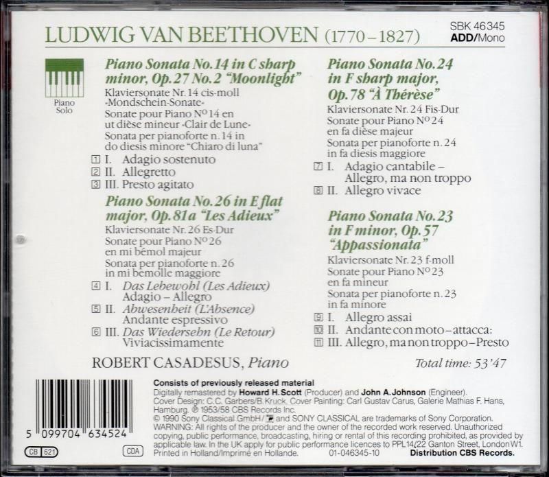 サブ画像1:ベートーヴェン:ピアノ・ソナタ第14, 23, 24, 26番 カサドシュ(p) (SBK46345)ジャケット写真 サブ画像1:ベートーヴェン:ピアノ・ソナタ第14, 23, 24, 26番 カサドシュ(p) (SBK46345)ジャケット写真