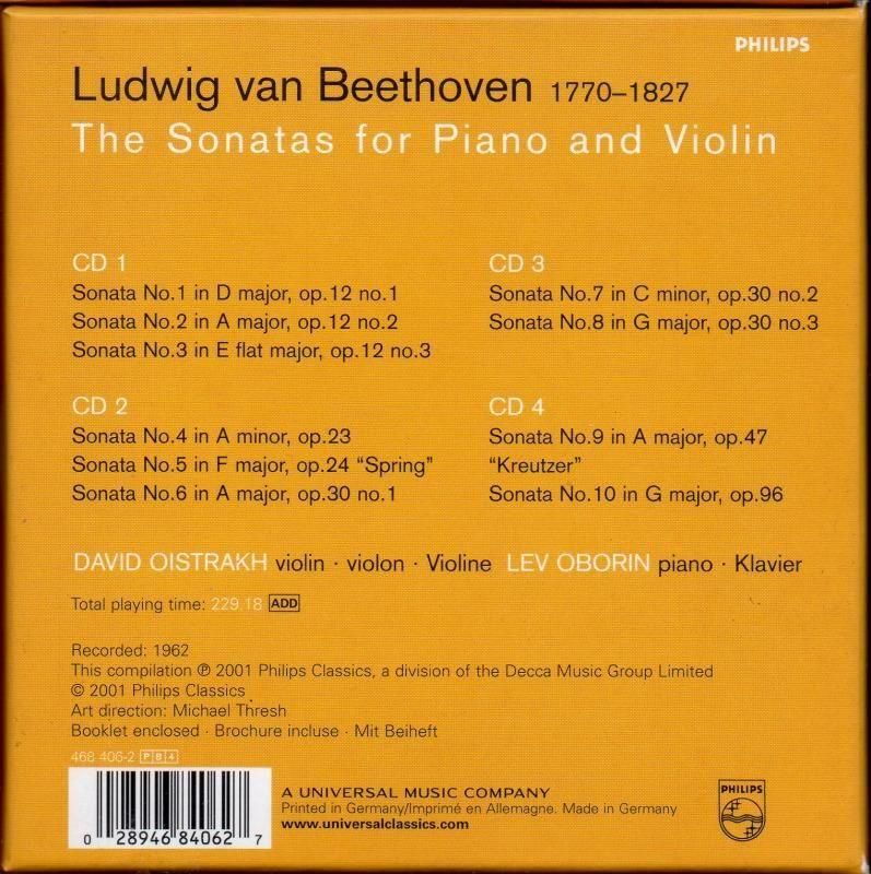 サブ画像1:ベートーヴェン:vnソナタ全集 オイストラフ(vn) オボーリン(p) (PHILIPS・4CD)ジャケット写真 サブ画像1:ベートーヴェン:vnソナタ全集 オイストラフ(vn) オボーリン(p) (PHILIPS・4CD)ジャケット写真
