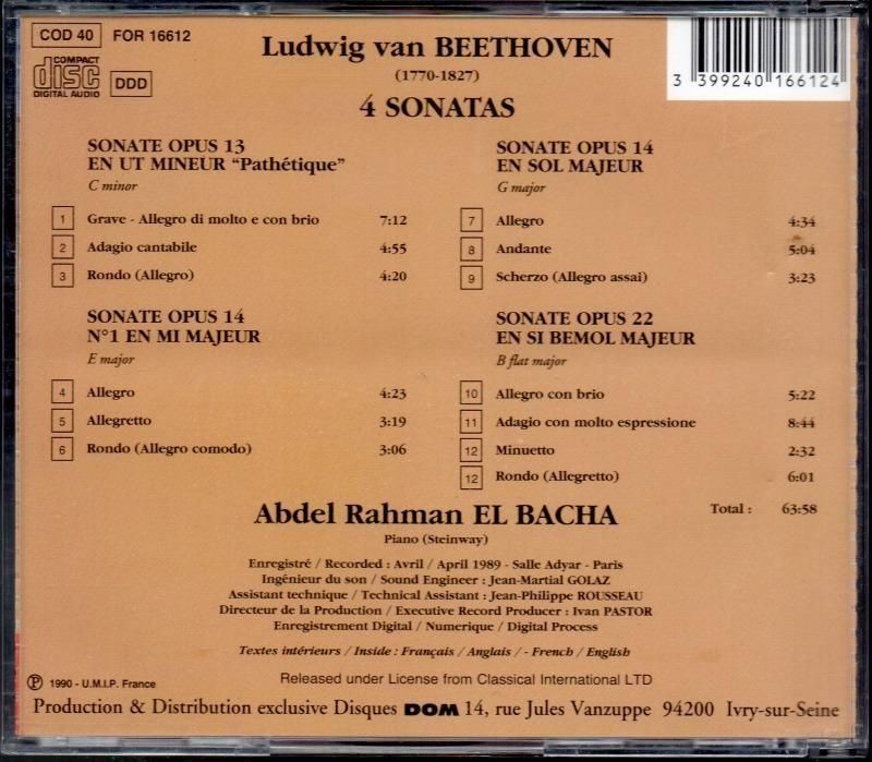 サブ画像1:ベートーヴェン:ピアノ・ソナタ第8〜11番 エル・バシャ(p) (FOR16612)ジャケット写真 サブ画像1:ベートーヴェン:ピアノ・ソナタ第8〜11番 エル・バシャ(p) (FOR16612)ジャケット写真