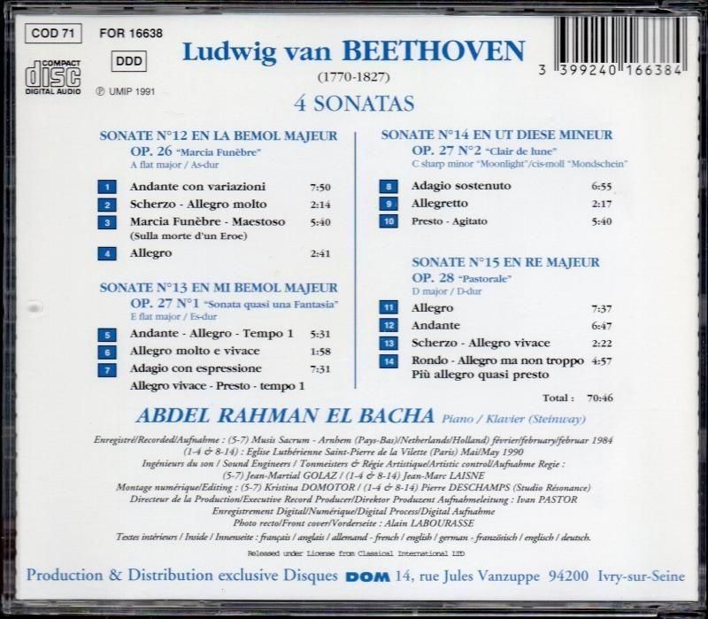 サブ画像1:ベートーヴェン:ピアノ・ソナタ第12〜15番 エル・バシャ(p) (FOR16638)ジャケット写真 サブ画像1:ベートーヴェン:ピアノ・ソナタ第12〜15番 エル・バシャ(p) (FOR16638)ジャケット写真