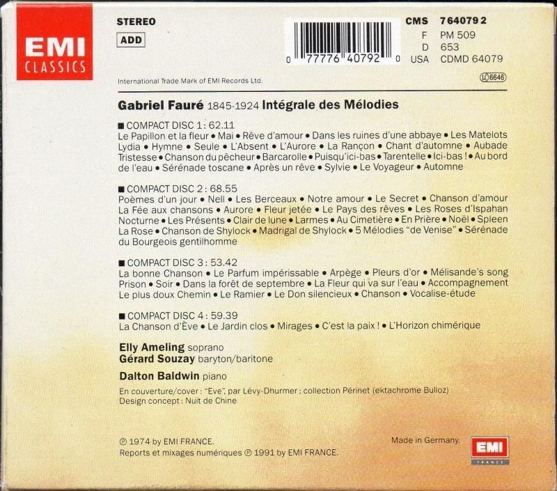 サブ画像1:フォーレ歌曲全集 アーメリング(S) スゼー(Br) (CMS7640792・4CD)ジャケット写真 サブ画像1:フォーレ歌曲全集 アーメリング(S) スゼー(Br) (CMS7640792・4CD)ジャケット写真