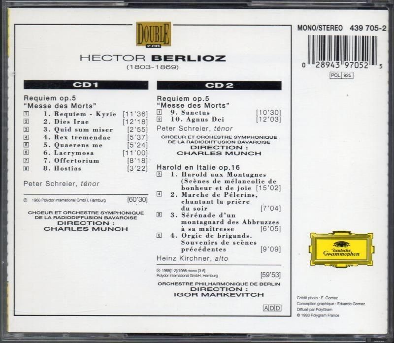 サブ画像1:ベルリオーズ:レクイエム,伊ハロルド ミュンシュ=SOBR,マルケヴィチ=BP 他 (DG・2CD)ジャケット写真 サブ画像1:ベルリオーズ:レクイエム,伊ハロルド ミュンシュ=SOBR,マルケヴィチ=BP 他 (DG・2CD)ジャケット写真