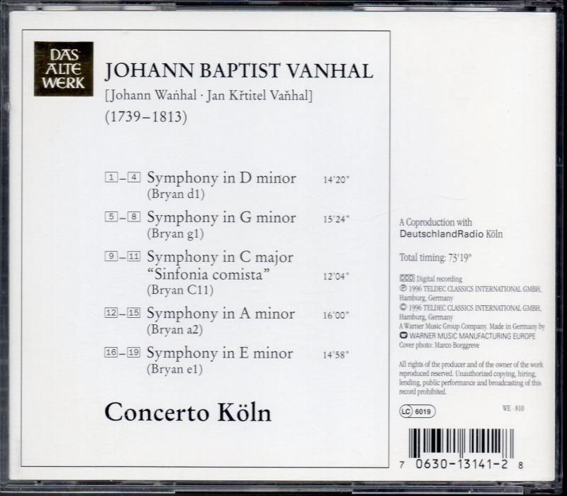サブ画像1:ヴァンハル:交響曲集 (5曲) コンチェルト・ケルン (TELDEC)ジャケット写真 サブ画像1:ヴァンハル:交響曲集 (5曲) コンチェルト・ケルン (TELDEC)ジャケット写真