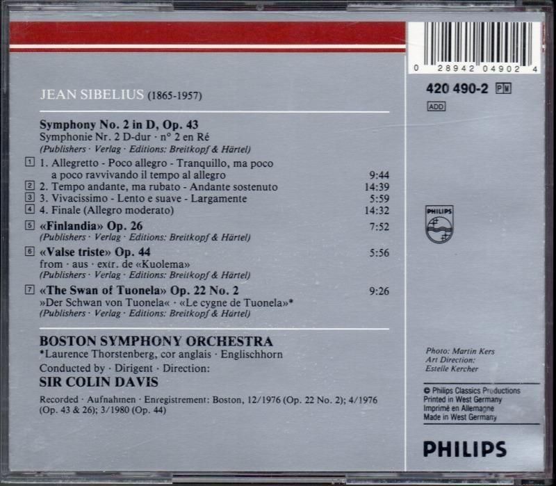 サブ画像1:シベリウス:交響曲第2番 他 Cデイヴィス=BSO (PHILIPS)ジャケット写真 サブ画像1:シベリウス:交響曲第2番 他 Cデイヴィス=BSO (PHILIPS)ジャケット写真