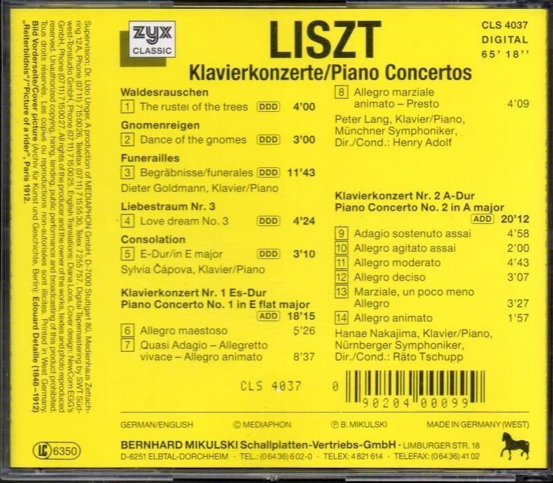 サブ画像1:リスト:ピアノ協奏曲集 他 ラング,中島皇恵 他 (p) (CLS4037)ジャケット写真 サブ画像1:リスト:ピアノ協奏曲集 他 ラング,中島皇恵 他 (p) (CLS4037)ジャケット写真