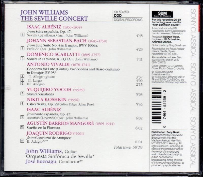サブ画像1:ジョン・ウィリアムス(g) セビーリャ・コンサート (SK53359)ジャケット写真 サブ画像1:ジョン・ウィリアムス(g) セビーリャ・コンサート (SK53359)ジャケット写真