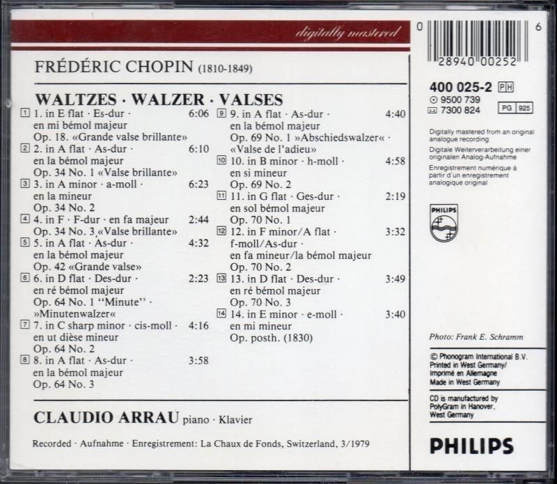 サブ画像1:ショパン:ワルツ集 (14曲) アラウ(p) (PHILIPS*4000252)ジャケット写真 サブ画像1:ショパン:ワルツ集 (14曲) アラウ(p) (PHILIPS*4000252)ジャケット写真