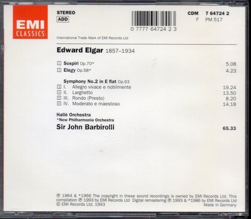 サブ画像1:エルガー:交響曲第2番 他 バルビローリ=ハレo (CDM764724)ジャケット写真 サブ画像1:エルガー:交響曲第2番 他 バルビローリ=ハレo (CDM764724)ジャケット写真