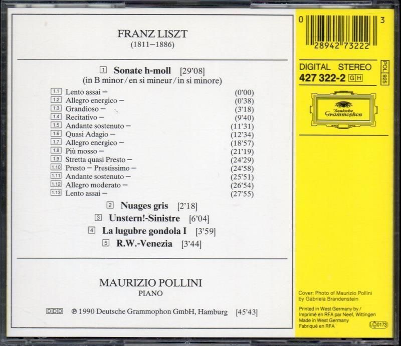 サブ画像1:リスト:ピアノ・ソナタ,灰色の雲,不運 他 ポリーニ(p) (DG)ジャケット写真 サブ画像1:リスト:ピアノ・ソナタ,灰色の雲,不運 他 ポリーニ(p) (DG)ジャケット写真