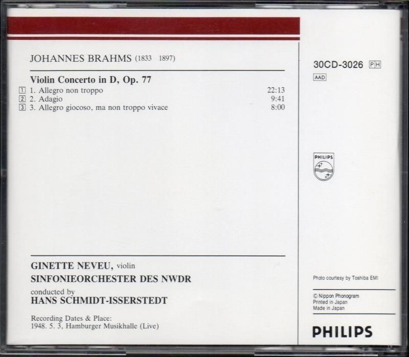 サブ画像1:ブラームス:ヴァイオリン協奏曲 ヌヴー(vn) Sイッセルシュテット=NWDR /L (30CD3026)ジャケット写真 サブ画像1:ブラームス:ヴァイオリン協奏曲 ヌヴー(vn) Sイッセルシュテット=NWDR /L (30CD3026)ジャケット写真