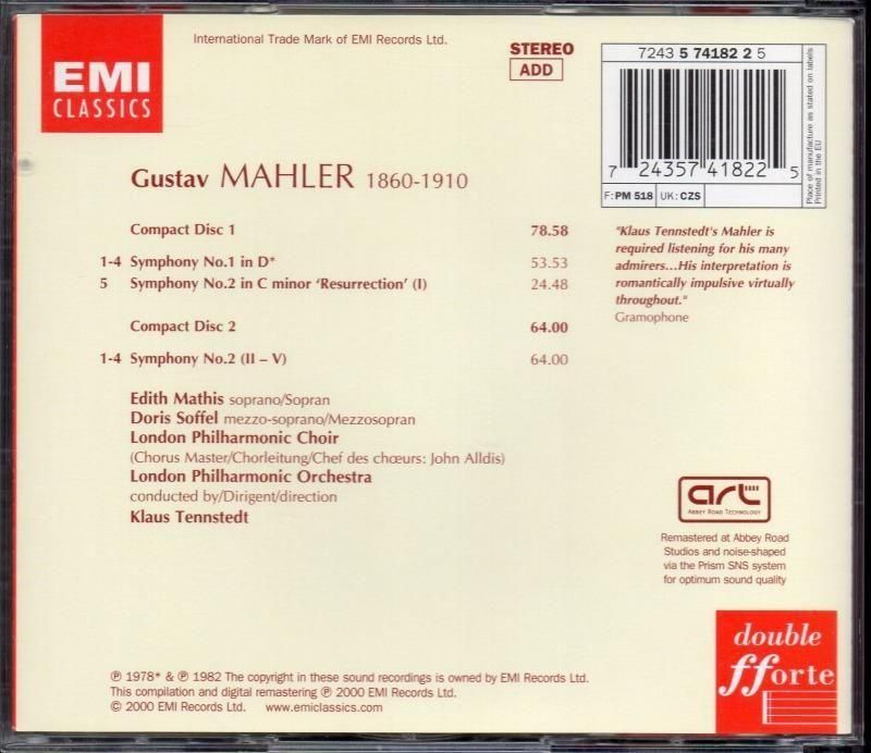 サブ画像1:マーラー:交響曲第1,2番 テンシュテット=LPO 他 (EMI・2CD)ジャケット写真 サブ画像1:マーラー:交響曲第1,2番 テンシュテット=LPO 他 (EMI・2CD)ジャケット写真