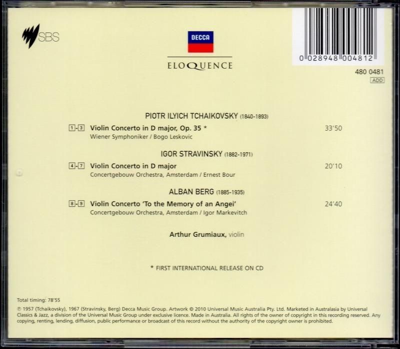 サブ画像1:チャイコフスキー (56年), ストラヴィ, ベルク:ヴァイオリン協奏曲 グリュミオー(vn) (DECCA)ジャケット写真 サブ画像1:チャイコフスキー (56年), ストラヴィ, ベルク:ヴァイオリン協奏曲 グリュミオー(vn) (DECCA)ジャケット写真