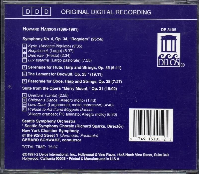 サブ画像1:ハンソン:交響曲第4番,ベーオウルフへの哀歌 他 シュワルツ=Seat 他 (DE3105)ジャケット写真 サブ画像1:ハンソン:交響曲第4番,ベーオウルフへの哀歌 他 シュワルツ=Seat 他 (DE3105)ジャケット写真