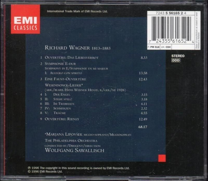 サブ画像1:ワーグナー:初期管弦楽曲 (4曲) 他 サヴァリッシュ=Phla,リポヴシェク(MS) (EMI)ジャケット写真 サブ画像1:ワーグナー:初期管弦楽曲 (4曲) 他 サヴァリッシュ=Phla,リポヴシェク(MS) (EMI)ジャケット写真