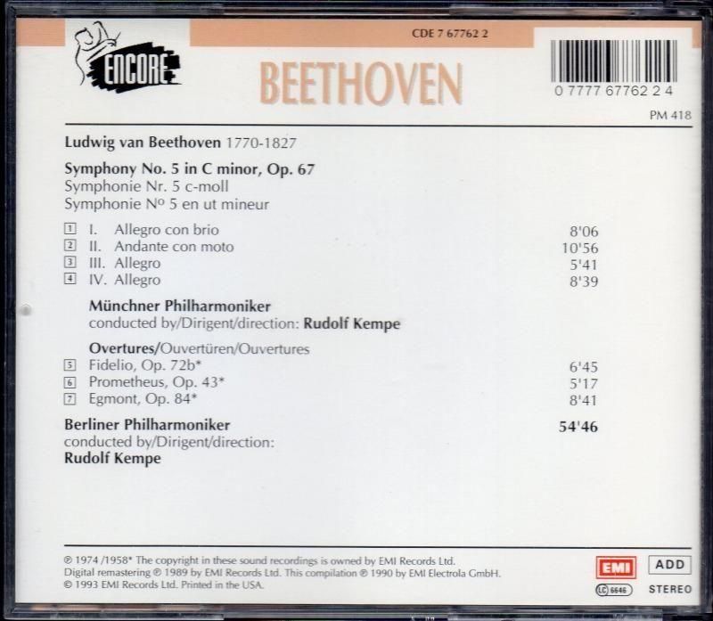 サブ画像1:ベートーヴェン:交響曲第5番,3つの序曲 ケンペ=MP, BP (CDE7677622)ジャケット写真 サブ画像1:ベートーヴェン:交響曲第5番,3つの序曲 ケンペ=MP, BP (CDE7677622)ジャケット写真