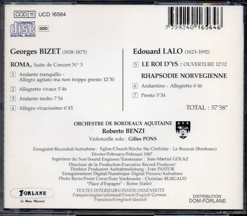サブ画像1:ビゼー:ローマ,ラロ:ノルウェー狂詩曲 他 ベンツィ=ボルドー・アキテーヌo (UCD16564)ジャケット写真 サブ画像1:ビゼー:ローマ,ラロ:ノルウェー狂詩曲 他 ベンツィ=ボルドー・アキテーヌo (UCD16564)ジャケット写真